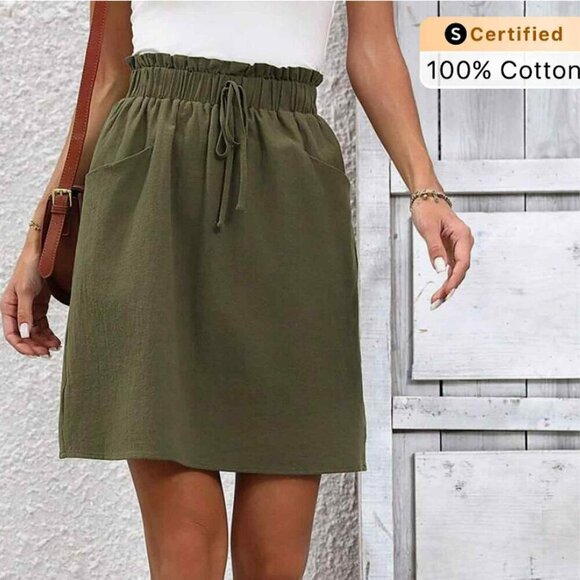 New With Tags!  Women's Paperbag Waist Side Pocket Skirt, Olive Green, Small - Picture 1 of 7